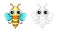 Coloring Insect for children coloring book. Funny bee in a cartoon style. Trace the dots and color the picture