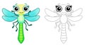 Coloring Insect for children coloring book. Funny dragonfly in a cartoon style. Trace the dots and color the picture