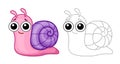 Coloring Insect for children coloring book. Funny snail in a cartoon style. Trace the dots and color the picture