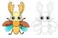 Coloring Insect for children coloring book.Funny stag beetle in a cartoon style. Trace the dots and color the picture