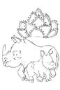 Coloring for kids.Animals of the wild.Rhino and baby Rhino Royalty Free Stock Photo