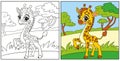 Coloring for kids cute giraffe in the savanna vector