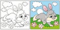 Coloring for kids cute running bunny vector illustration Royalty Free Stock Photo