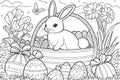 Coloring for kids. Printable coloring page. Easter. School. Hobby. Landscape format. White background