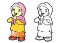 Coloring Melayu Muslim girl - Vector Illustration