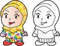 Coloring Melayu Muslim girl - Vector Illustration