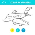 Coloring by numbers cute vector plane. Educational game for children