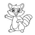 Coloring the outline of a cute cartoon raccoon. Forest Wild Animals coloring book for kids.