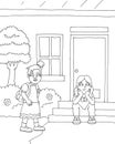 coloring page illustration of a girl approaching her confused friend