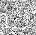 Coloring page abstract, black white decorative doodles waves background. Isolated pattern. Vector hand drawn texture Royalty Free Stock Photo