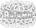 Coloring page for adults with mandala and Autumn word. Doodle le