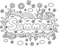 Coloring page for adults with mandala and Summer word. Doodle le