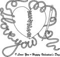 Coloring page for adults for meditation and relaxation. Image for greeting card for Valentine`s Day. Floral vignette in the