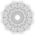 Coloring page for adults. Round lace mandala ornament in ethnic style. Intricate lace pattern for coloring. Royalty Free Stock Photo