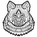 Coloring page for adults. Strong wolf is drawn by hand with ink