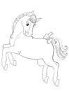 Graphic art for a coloring book with beautiful horse jumping