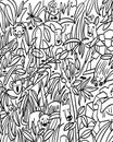 Coloring page. Australian animals among leaves. Black outline. Vector illustration. Royalty Free Stock Photo