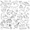 Coloring page with autumn icons.