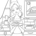 Baker lady with cake coloring page