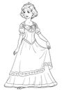 Coloring page with beautiful princess in pretty dress