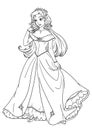 Coloring page with beautiful princess in pretty dress Royalty Free Stock Photo