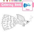 Coloring page Blue Guppy fish animal cartoon character vector illustration