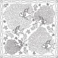 Coloring Page Book for Adults Square Format Coral Fish Underwater Design Vector Illustration