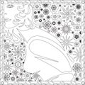 Coloring Page Book for Adults Square Format Face Girl Flower Design Vector Illustration