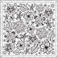 Coloring Page Book for Adults Square Format Floral Design Vector Illustration