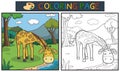 Coloring page or book with cute giraffe in the forest Royalty Free Stock Photo