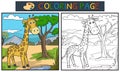 Coloring page or book with cute giraffe in the forest Royalty Free Stock Photo