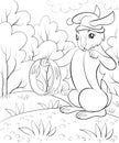 Coloring page,book a cute playing rabbit image for children,line art style illustration for relaxing.