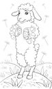 Coloring page,book a cute playing sheep image for children,line art style illustration for relaxing.