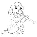 Coloring page,book a cute singing dog image for children,line art style illustration for relaxing.