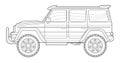 Coloring page for book and drawing. Offroad drive vehicle. Black contour sketch illustrate Isolated on white background Royalty Free Stock Photo