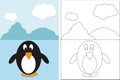 Coloring page book with funny penguin