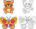 Coloring page book for kids - cat and butterfly