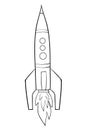 A coloring page,book a rocket image for children.Line art style illustration.