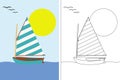 Coloring page book with sailing boat