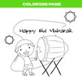 Coloring page of a boy beating bedug or drum during fasting season