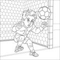 Coloring page with boy football goalkeeper