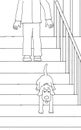 coloring page of a boy and his little dog going down the stairs of the house Royalty Free Stock Photo