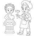 Coloring page with boy sculptor craftsman sculpting