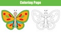 Coloring page with butterfly, kids activity