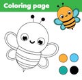 Coloring page with cartoon bee. Drawing kids activity. Printable fun for toddlers and children Royalty Free Stock Photo