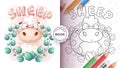 Cartoon character pretty animal lamb - coloring book