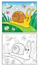 Coloring Page Cartoon Illustration of Funny Snail for Children.