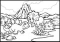 Coloring page of cartoon triceratops and stegosaurus