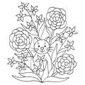 Coloring page with cat and flowers Royalty Free Stock Photo