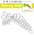 Coloring page Caterpillar crawling on the branch animal cartoon character vector illustration